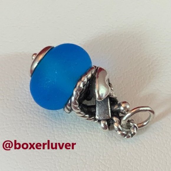 James Avery RETIRE RARE Sterling Silver Anchor Dark Blue Glass Finial Charm - Picture 2 of 5